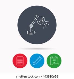 Table lamp icon. Desk light sign. Calendar, pencil or edit and document file signs. Vector