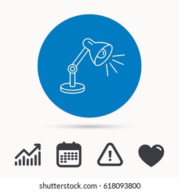 Table lamp icon. Desk light sign. Calendar, attention sign and growth chart. Button with web icon. Vector