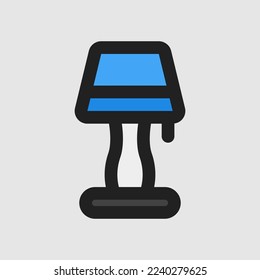 Icono de lámpara de mesa con estilo de línea rellena sobre muebles, uso para presentación de aplicación móvil del sitio web