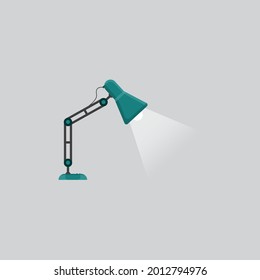 Table lamp icon in green and gray colors, flat vector illustration isolated on white background. Spotlights or electric desktop lights for the office or home work