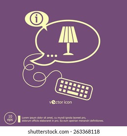 Table lamp icon and keyboard design elements. Line icons for application development, web page coding and programming, creative process