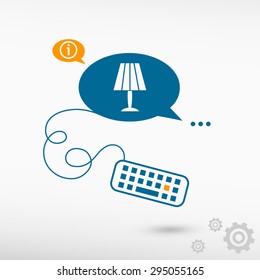 Table lamp icon and keyboard on chat speech bubbles. Line icons for application and creative process