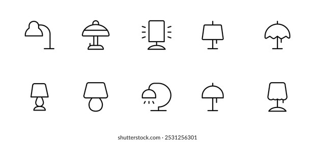 Icono de la lámpara de mesa, lámpara lateral de la cama, icono de la luz de la decoración editable Trazo y conveniente para la página del Web, App móvil, UI, diseño de UX.