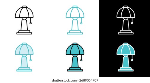 Icono de lámpara de mesa en línea y estilo de relleno