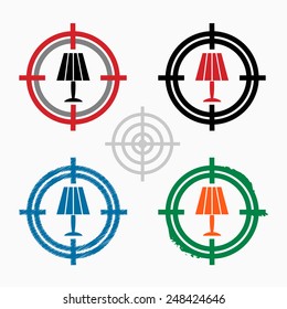 Table lamp icon on target icons background. Crosshair icon. Vector illustration.