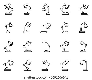 Table lamp icon set. Collection of high-quality black outline logo for web site design and mobile apps. Vector illustration on a white background.