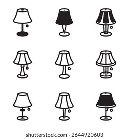 Table Lamp Icon Set Collection. Simple Table Lamp Icons in Various Styles

