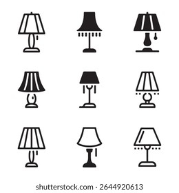 Table Lamp Icon Set Collection. Simple Table Lamp Icons in Various Styles
