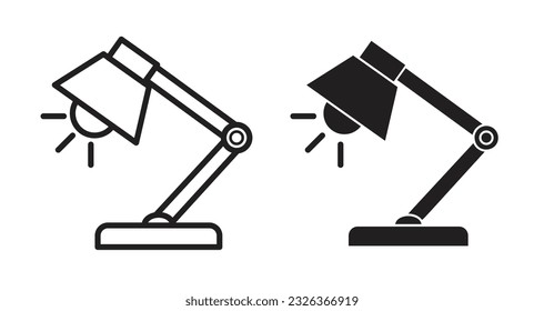 Table lamp icon set. Office desk lamp light symbol. Electric home reading light icon set