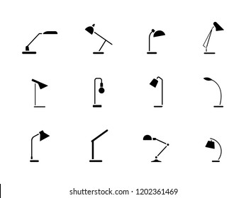 Table lamp icon set pictogram. Spotlight interior detail silhouette