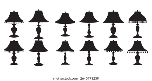  table lamp icon set vector silhouette on white background.