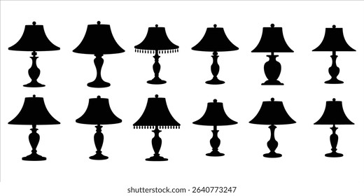  table lamp icon set vector silhouette on white background.