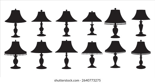  table lamp icon set vector silhouette on white background.