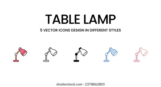 Table lamp icons set, color line, outline, glyph, gradient line, duo tone, icon isolate white background vector stock illustration