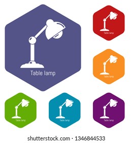 Table lamp icons vector colorful hexahedron set collection isolated on white