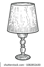 Table lamp illustration, drawing, engraving, ink, line art, vector