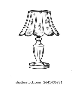 table lamp illustration hand draw style in vintage engraved sketch outline style.