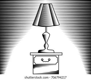 Table lamp, image in linear and engraving style