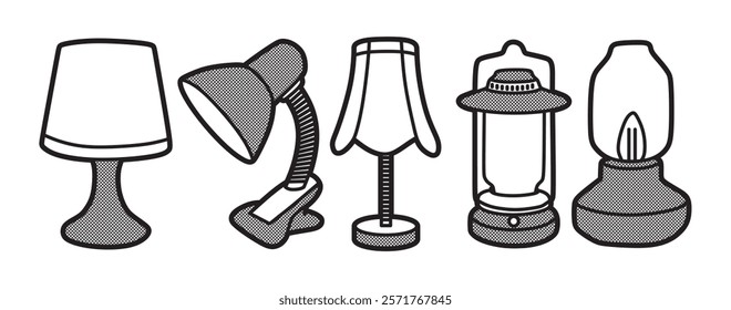 table lamp images collection, black and white vector