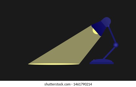 Table lamp with included light bulb and a beam of light on a black background.