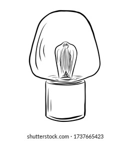 Table lamp with lampshad hand drawn doodle vector illustration black contoured objects isolated  on white background. 
