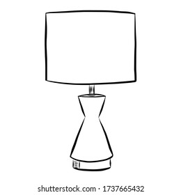 Table lamp with lampshad hand drawn doodle vector illustration black contoured objects isolated  on white background. 