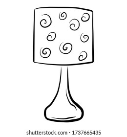 Table lamp with lampshad hand drawn doodle vector illustration black contoured objects isolated  on white background. 