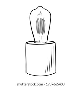 Table lamp with lampshad hand drawn doodle vector illustration black contoured objects isolated  on white background. 