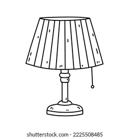 Table lamp with lampshade isolated on white background. Interior item for bedroom, living room. Vector hand-drawn doodle illustration. Perfect for decorations, logo, various designs.