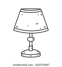 Table lamp with lampshade isolated on white background. Interior item for bedroom, living room. Vector hand-drawn doodle illustration. Perfect for decorations, logo, various designs.