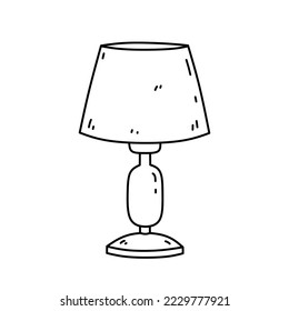 Table lamp with lampshade isolated on white background. Interior item for bedroom, living room. Vector hand-drawn doodle illustration. Perfect for decorations, logo, various designs.