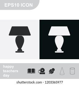 Table lamp light flat black and white vector icon.
