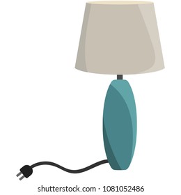 Table Lamp Light Illustration - Teal blue table lamp with ivory colored lamp shade and black electric cord in flat design