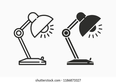 Table lamp light vector icon. Black illustration isolated on white. Simple pictogram for graphic and web design.