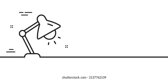 Icono de línea de lámpara de mesa. Señal de luz de la cama. Símbolo de iluminación interior. Fondo mínimo de la ilustración de línea. Banner de patrón de icono de la línea de la lámpara de mesa. Concepto de plantilla web blanca. Vector