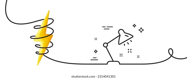 Table lamp line icon. Continuous one line with curl. Bedside light sign. Interior illuminate symbol. Table lamp single outline ribbon. Loop curve with energy. Vector
