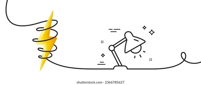 Icono de línea de lámpara de mesa. Una línea continua con curl. Señal de luz de la cama. Símbolo de iluminación interior. Banda de contorno simple de la lámpara de mesa. Curva de bucle con energía. Vector
