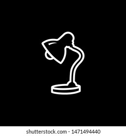Table Lamp Line Icon On Black Background. Black Flat Style Vector Illustration