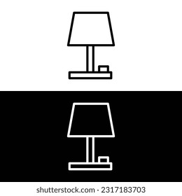 Icono de línea de lámpara de mesa. Icono de contorno de lámpara de lectura sobre fondo blanco y negro