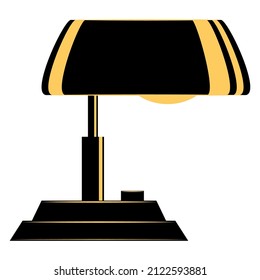 Table lamp for local lighting, portable lamp. Massive stand, large lampshade. Lighting inside the home and office. Lampshade design. Modern fashionable interior. Vector icon, flat, isolated