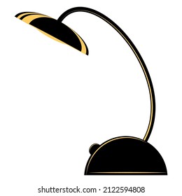 Table lamp for local lighting, portable lamp. Semicircular base, flexible stand. Lighting inside the home and office. Lampshade design. Modern fashionable interior. Vector icon, flat, isolated