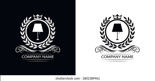 planilla de logotipo de lámpara de mesa lujoso emblema decorativo de la compañía de vectores reales con corona  