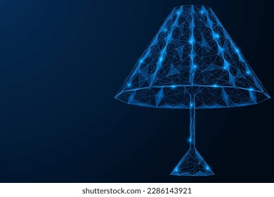 Tischlampe. Low-Poly-Design von miteinander verbundenen Linien und Punkten. Blauer Hintergrund.