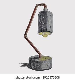 Lámpara de mesa de hormigón, piedra. El interior, el diseño de las habitaciones, la iluminación del hogar, la lectura y la mesa. Vintage. Objetos vectoriales aislados.