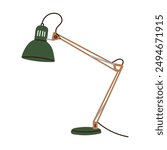Table lamp, office desktop light, desk light for office or home, electric illumination equipment, electric spotlight with bending neck, indoor desktop appliance light bulb flat vector illustration.