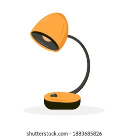 Table lamp for office or home light with switch. Vector badge, isolated element on white background. Orange classic lamp for working at the table. Vector image. Flat style.