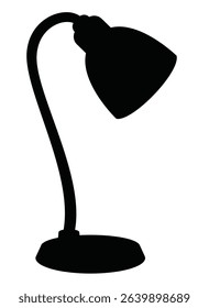 Table lamp on flexible bracket vector silhouette image for logo, pictogram or stencil. Portable table lamp silhouette for sign or icon