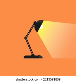The table lamp is on. On an orange background. Vector illustration