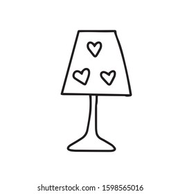 Table lamp on the shade of the heart.Vector illustration.Form for banners, postcards.Holiday.