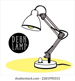 table lamp on stand with burning bulb in modern design. Table office lamp. electrical equipment for artificial lighting. Vector illustration. spotlight. electric lamp.